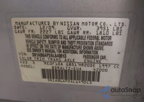 2010 Nissan Sentra 2.0S from USA, damaged, VIN 3N1AB6AP2AL649013